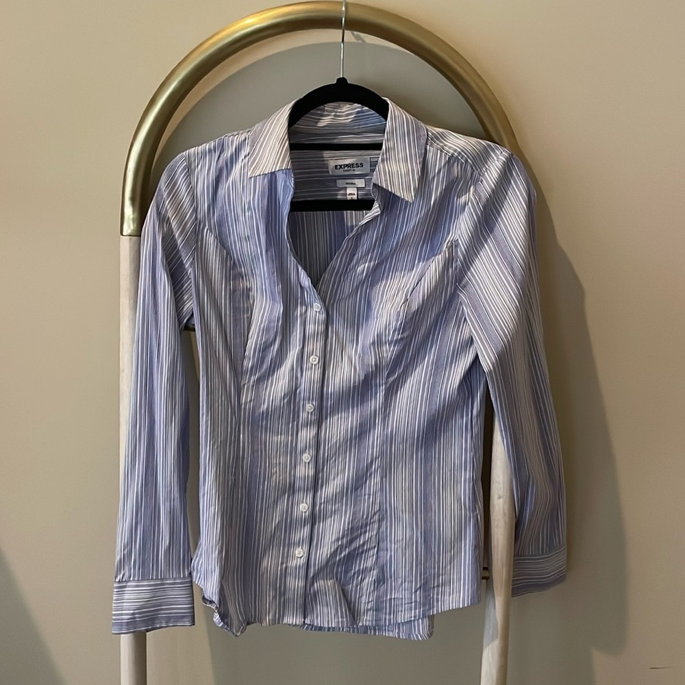Women’s Small Light Blue and White Striped Work Blouse - Express